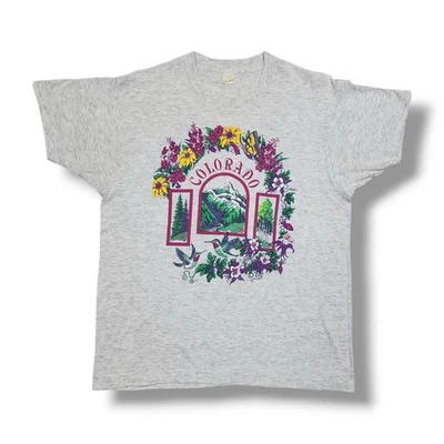 Camiseta Para Mujer Vintage Screen Stars Colorado Gráfico Floral Gris Jaspeado L Foto 1 de 4