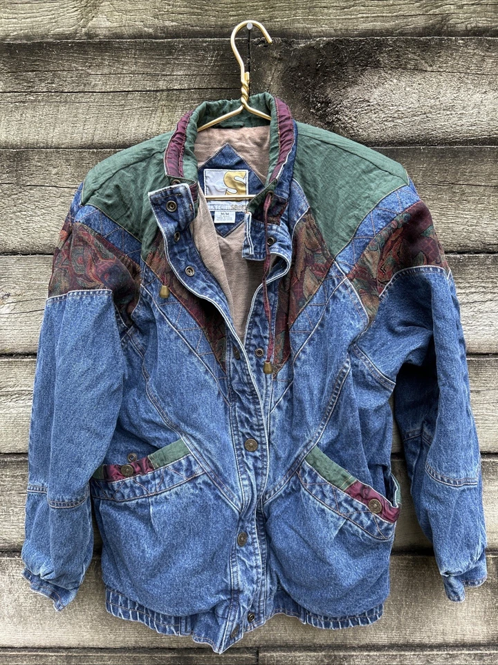Chaqueta Bomber Denim Retro Años 80 De Colección Bordada Patchwork Bohemia Con MD Foto 1 de 4