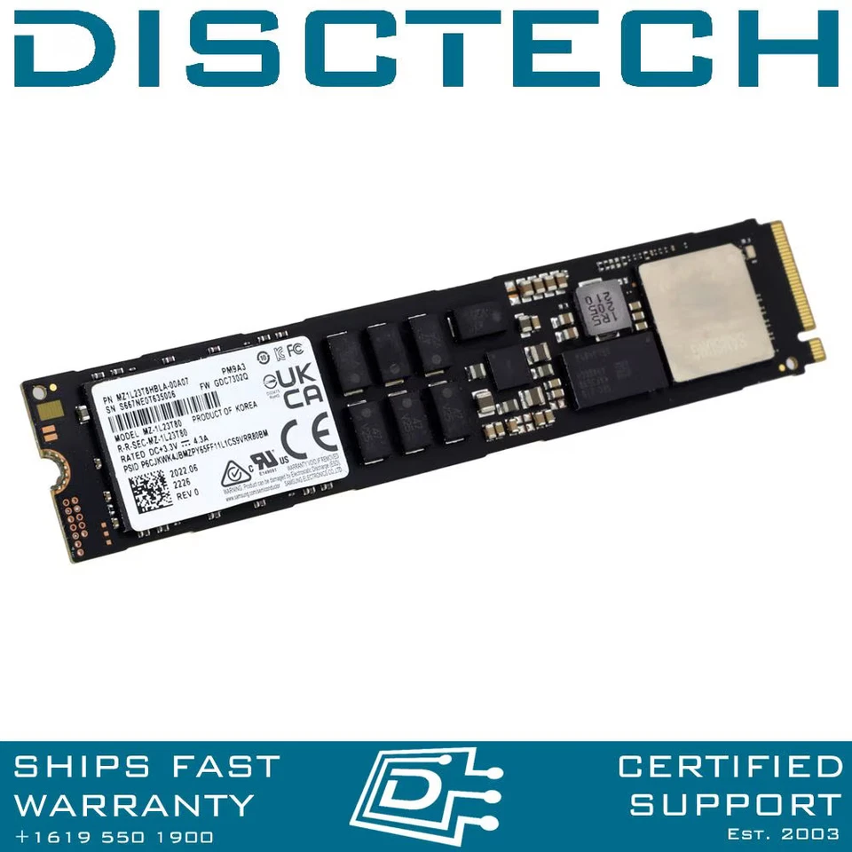 Samsung 3.84TB M.2 NVMe 22110 Gen4 PCIe RI SSD PM9A3 MZ1L23T8HBLA MZ-1L23T80 4TB - Image 1 of 3
