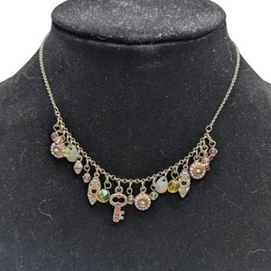 Collana Delicata Vintage Y2K Multi Ciondolo Chiave Rosa e Argento - Foto 1 di 5
