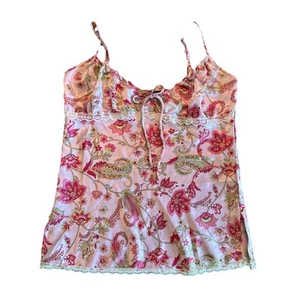 Women's Small Y2K Camisole Pink Paisley Drawstring Half Slip Satin/Lace Romantic - Picture 1 of 8
