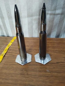 Vintage Chrome Metal Tracer Big Bullet Salt & Pepper Shakers Trench Art WWII B14 - Picture 1 of 5