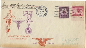 '32 FDC 10th Olympic Games in Los Angeles on 1st Elliott Cashet to Elliott - Picture 1 of 1