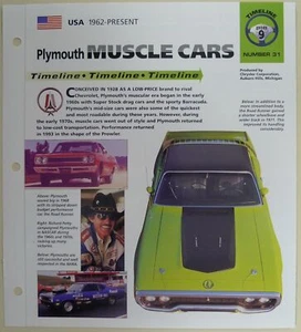 Plymouth Muscle Cars IMP Hot Cars Brochure Specs 1962-1998 Group 9, No 31 - Imagen 1 de 3