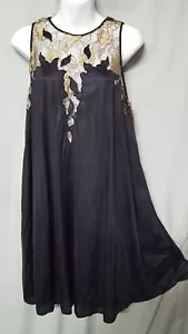VENTURA Black Gold Nightgown Sexy Knee Sleeveless Lace NYLON MEDIUM 36" BUST - Picture 1 of 4