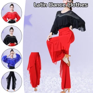 Ruffle Ballroom Pole Dance Clothing Ballet Top Pants Latin Costume Elegant Woman - Picture 1 of 16