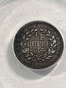 1840 India 1/4 Rupee Silver Coin Graded VF 30 by ANACS