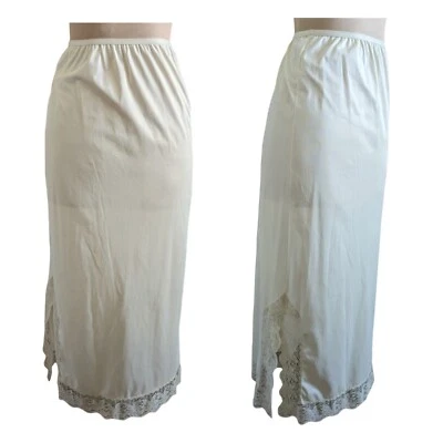 De Colección Komar S/M Marfil Nylon Maxi Medio Deslizamiento 36” Encaje Ribete Abertura Lateral Hecho en EE. UU. Foto 1 de 4