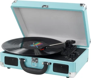 Giradischi Bluetooth, 3 Velocità, Custodia Vintage Portatile Con Altoparlanti In - Foto 1 di 12