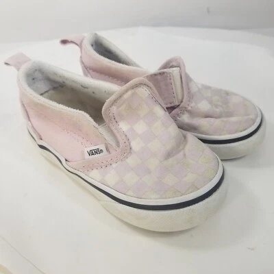 Zapatos Vans sin cordones talla 5,5 para niños pequeños a cuadros rosa y blanco clásicos de caña baja Foto 1 de 4