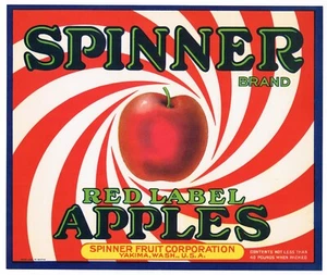GENUINE APPLE CRATE LABEL YAKIMA WA VINTAGE SPINNER VERTIGO HYPNOTIC RED C1930S - Picture 1 of 1