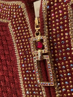 Роскошный шерсти красного золота кристаллы куртка-Sz L 10-12 кардиган вечер - Изображение 1 из 4