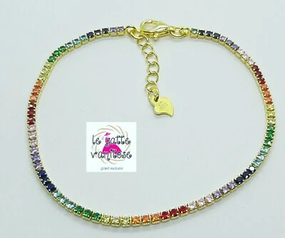Bracciale tennis argento 925  pietre colorate rainbow base dorata 1.8 mm - Immagine 1 di 4
