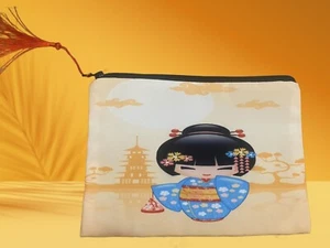 Sakura Kokeshi Doll Cosmetic Bags, Pencil Case. Women Makeup Pouch Purse Canvas - Bild 1 von 10