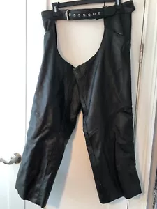 Highway Leather Removable Lined Chaps Motorcycle Riding Bikers Chap Black 3XL - Picture 1 of 17