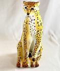 VTG Cheetah Paper Mache Hand Painted Sculpture Figurine 12'h Jungle Tropical