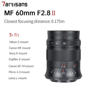 7artisans 60mm F2.8 II APS-C Macro Lens For Sony Nikon Fuji Canon M4/3 L Mount - Picture 1 of 13