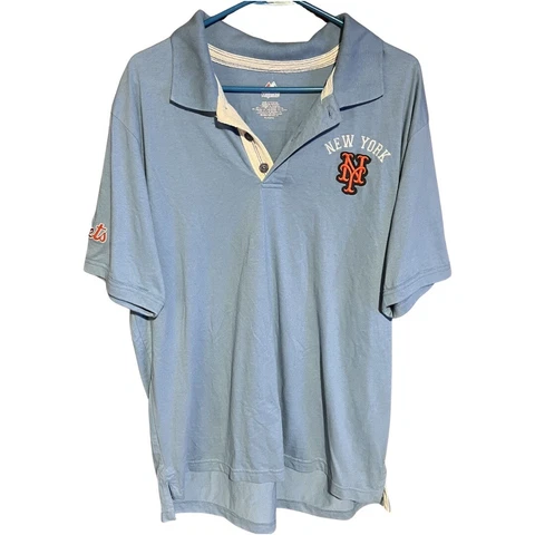 New York Mets Polo Shirt Light Blue Xl Mlb Baseball Majestic Fast Shipping Cover