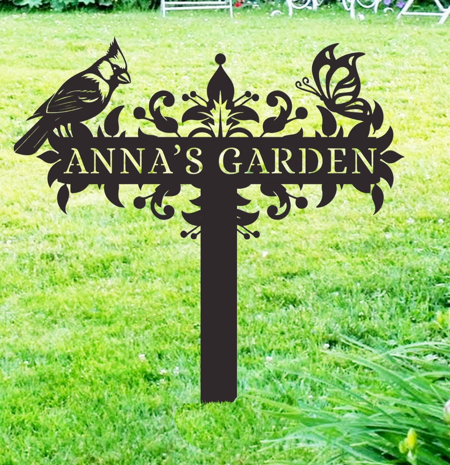Custom Cardinal Bird Garden Stakes, Grammys Garden Sign, Outdoor Floral Metal - Image 1 of 4