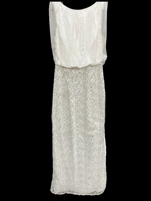 Vestido Aidan Mattox Feminino Manga Longa Lantejoulas de Renda Metálico-Prata Tamanho 4-NOVO - Imagem 1 de 4