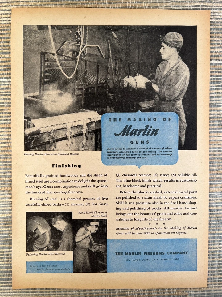 The Making of Marlin Guns Firearms New Haven Connecticut 1946 anuncio impreso vintage Foto 1 de 1