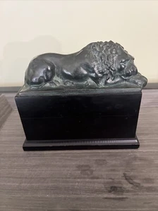 Male African Lion Bronze Sculpture Statue Figure On Wood Base Figure - Picture 1 of 7