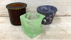 Candle Holders Mixed Lot Of 3 Glass Mosaic Swirl Red Green Purple Partylite