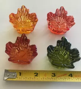 Set of 4 Leaf Shape Fall/Autumn colors Glass Tea Light Candle Holders 2" wide - Picture 1 of 3
