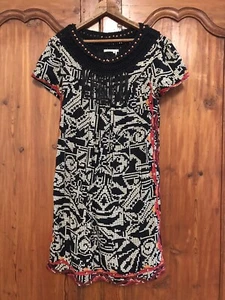Vestido Anthropologie Floreat Abelia Mujer Pequeño Negro Blanco Cuentas Flecos Boho - Imagen 1 de 8