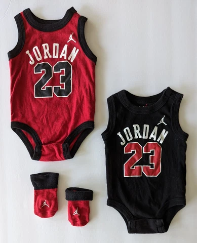 4 Pc's: Infant 0-6 Months 2 Air Jordan Sleeveless One-Piece Shirts & Socks Cover
