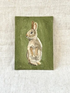 Original Ölgemälde Sammlerstück Glitzer Hase Gemälde Tier klein ACEO Kunst - Bild 1 von 6