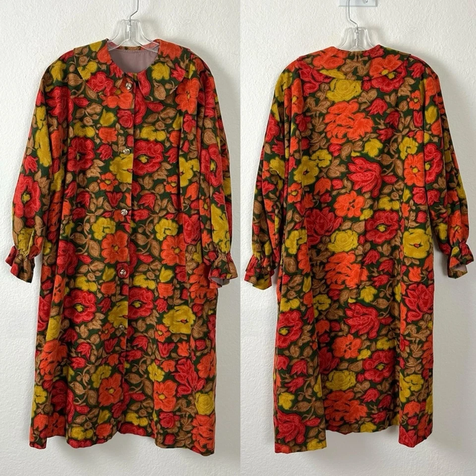 Casaco swing vintage anos 50 Stella Fagin outono floral veludo colarinho Peter Pan médio - Imagem 1 de 4