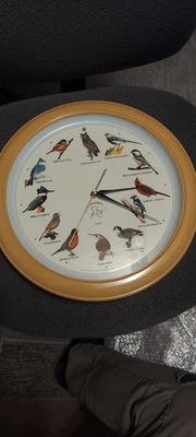 Audubon Society Singing Bird Wall Clock, faux light Oak Frame, 13" - Image 1 of 4