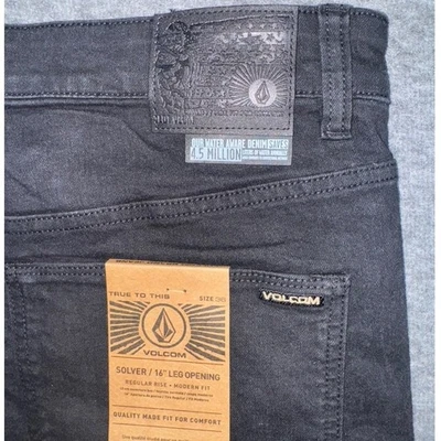 Volcom Mens Solver Modern Straight Stretch Denim Black Jeans Dark Wash 36x32 NEW - Image 1 of 4