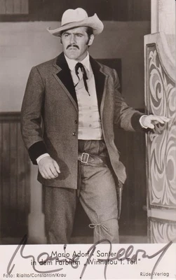 MARIO ADORF Original Autogramm signierte Rüdel Postkarte Winnetou 60er Jahre - Bild 1 von 2