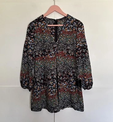 Mameluco Zara Colección Básica Negro/Multicolor Estampado Floral Talla M Nuevo con Etiquetas Foto 1 de 4