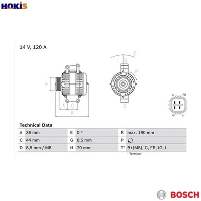 ALTERNATOR 0 986 082 050 FOR HONDA FR-V CR-V/III/SUV/Mk CIVIC/VIII/Hatchback - Image 1 of 4
