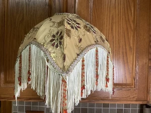 Victorian Downton Abbey Style Tan Fabric Fringe Tassels Lampshade-11” Diameter - Picture 1 of 7