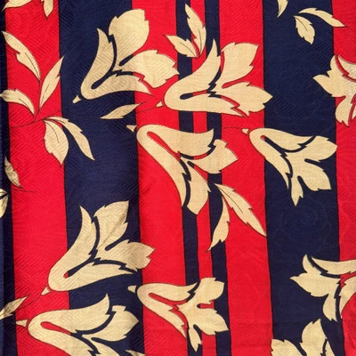 Tela jacquard de algodón a rayas rojas azules vintage flor crema por #2 Foto 1 de 4