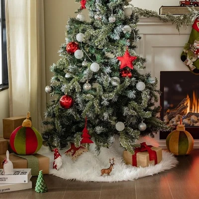 White Christmas Tree Skirt Faux Fur Soft Fuzzy Rug Decoration – 36 Inch