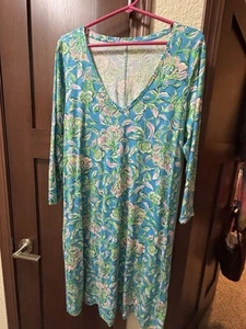 Lilly Pulitzer Tessa 3/4 Sleeve V-Neck Mini Dress Floral Printed Cotton XL EUC - Picture 1 of 3