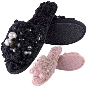 Pia Rossini Ladies Faux Fur Open Toe Backless Wide Strap Slip On Maisie Slippers