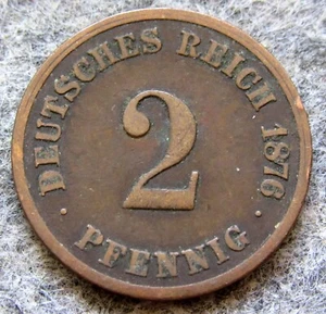 GERMANY EMPIRE KAISERREICH WILHELM II 1876 C 2 PFENNIG large shield type km# 2 - Picture 1 of 6