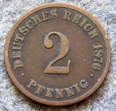 GERMANY EMPIRE KAISERREICH WILHELM II 1876 C 2 PFENNIG large shield type km# 2 - Image 1 of 4