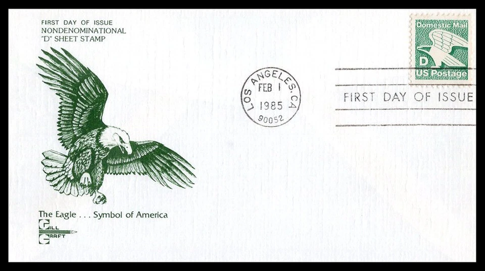 US FDC # 2111 "D" Rate (22c)Eagle  Gill   1985, 9p6803 - Image 1 of 1