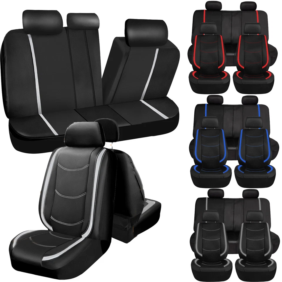 For 2007-2024 Jeep Wrangler JK JL Leather Seat Covers Protector 5 Sits Full Set - Image 1 of 4