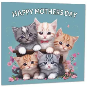 Tarjeta del Día de la Madre - Lindo Gato Gatitos Adorable Mamá Mamá 145mm x 145mm - Imagen 1 de 6