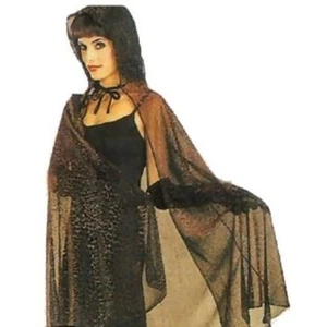 Ladies Metallic IRIDESCENT RED GREEN HALLOWEEN CAPE w Hood Giraffe Print Adult - Picture 1 of 3