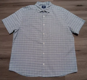 Charles Tyrwhitt Men's Blue White Plaid Linen Cotton Blend Shirt Size 2XL - Picture 1 of 6
