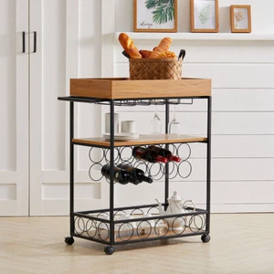 3 Tier Kitchen Rolling Trolley Serving Cart with Metal Wine Rack Storage Shelf - Picture 1 of 10
